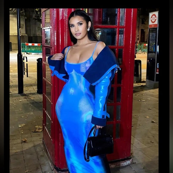 NEW Medium Long Bodycon Y2K Abstract Print Maxi Dress - Picture 4 of 6